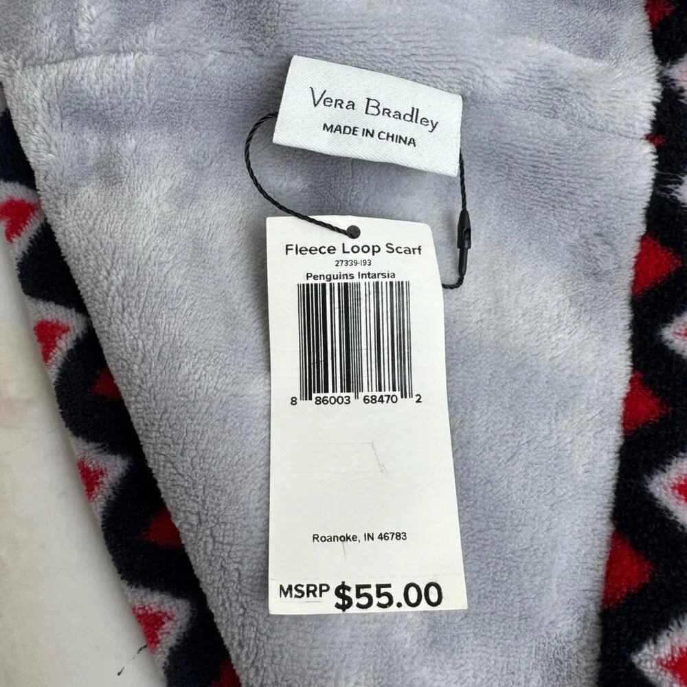 Vera Bradley NEW Fleece Loop Scarf Penguin Intarsia Soft Red Black Grey White